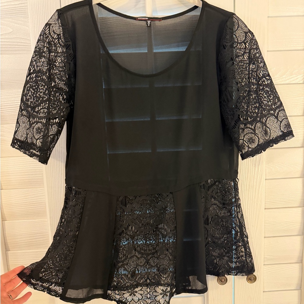 Love Culture Sheer Black Lace Peplum Blouse, NWOT, Small - Picture 4 of 9